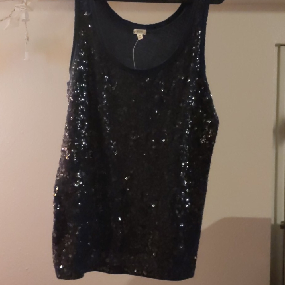 J Crew Navy Blue sequined tank top szM
